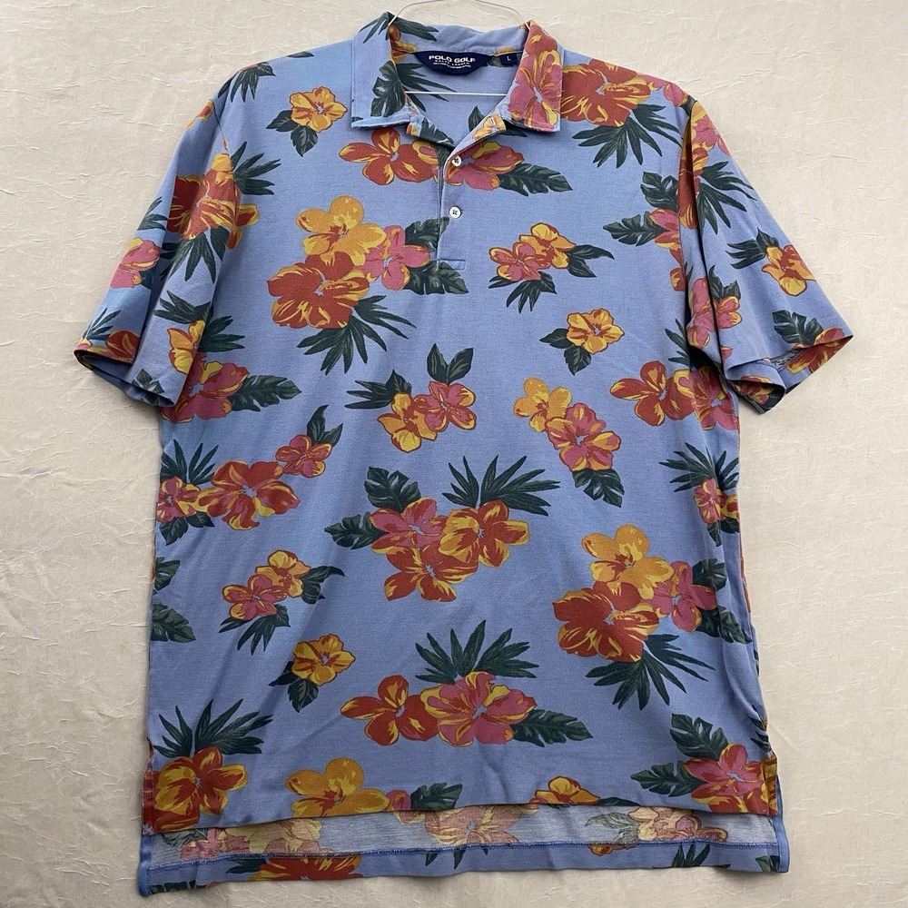 Polo Golf Ralph Lauren Mens Shirt L Floral Aloha Coastal Beach Casual